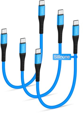 Short USB C Cable 15cm, Silicone 60W Fast Charging Type-C Charger Cable | Ultra soft tangle-free silicone material, Compatible with iPhone 18/17/Galaxy/Android Auto/Carplay for power bank/travel/car