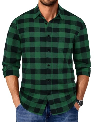 COOFANDY Kariertes Flanellhemd Herren Langarm Overshirt | Karohemd Herren, Praktische Brusttasche, Baumwolle Arbeitshemd, Regular Fit