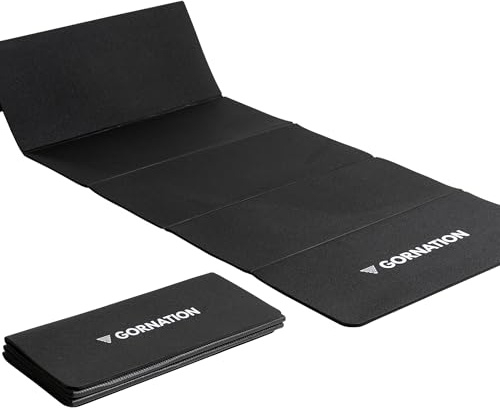 GORNATION Faltbare Yogamatte – Rutschfeste Fitnessmatte für Zuhause & Outdoor, Weiche Gymnastikmatte mit Tragegurt, Klappbare Trainingsmatte für Yoga, Pilates, Stretching & Home Gym, 180x65cm
