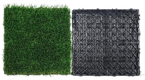 WSQHAO 9 Stück Kunstrasenfliesen, ineinandergreifendes Rasendeck-Set, 30,5 x, cm, synthetische Kunstrasenmatte, selbstentleerend Für Garten
