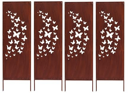 Kapaga - Sichtschutz Metall 4x - 160 cm x 50 cm - Edelrost - Rostoptik Sichtschutz für Garten - Sichtschutzelement - Sichtschutzwand - Gartendekoration Zaun - Rost (Strauch) (Schmetterlinge)
