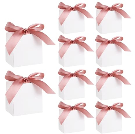 24 Stück Kleine Schachteln 7× 7× 5 cm, Geschenkbox klein mit Deckel und Rosa Schleife