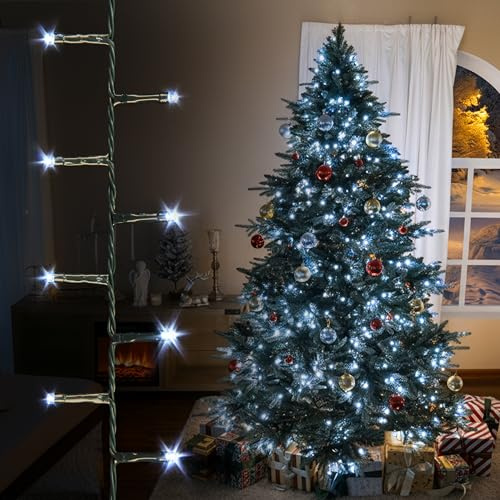 EcoNour Christmas Tree Lights, Cluster Compact 2000 LED Cool White | 8 Hrs On Timer, 8 Light Mode, 2.5cm Bulb Distance Fairy String Lights Plug in - Timer and Memory Functions -Outdoor/Indoor Use