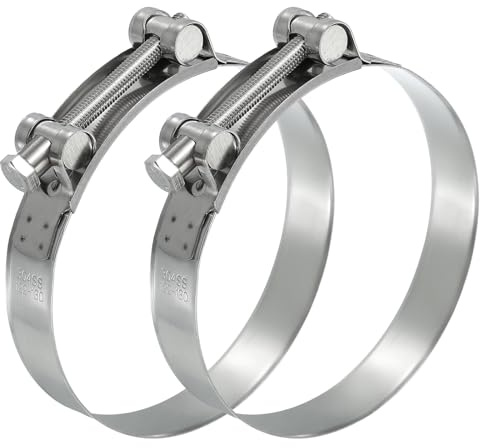 PATIKIL 122-130mm T-Bolt Hose Clamp, 2 Pack Intercooler Pipe Tube Clamps 304 Stainless Steel Radiator Hose Clamp for 4.8-5.12 Pipe