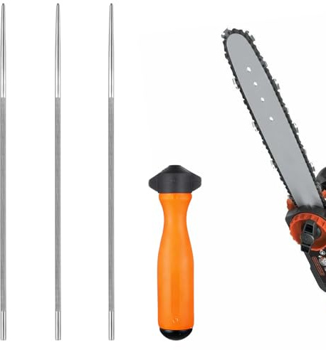 3 Stück Feile für Kettensäge, 4.5 Mm Rundfeile Kettensäge Schärfen Werkzeug Kette Kettensägefeile Kettenfeile,Mit Plastik Griff für Ketten Kettensägen Schärfen, Schleifen