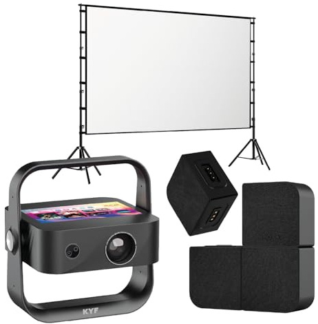 Kit Cinéma Portable KYF – Vidéoprojecteur Tablette Tactile 7’’ 4K + Mur d’Enceintes 20W + Écran 100’’ ALR