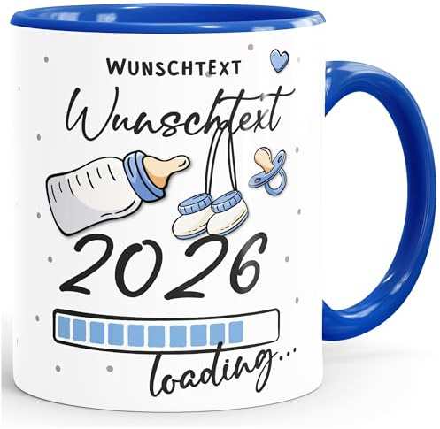 MoonWorks® Tasse Schwangerschaft Loading Jahreszahl 2026 anpassbarer wunschtext - Geschenk werdende Mama Papa Oma Opa Tante Onkel Patentante Patenonkel Blau standard