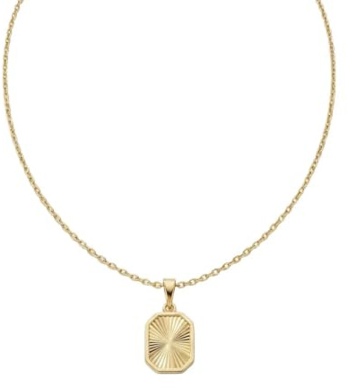 Suzan Gold® 375 Echtgold Halskette Damen mit rechteckigem Anhänger & Sonnenstrahl-Gravur, modern elegant hypoallergen wasserfest – Solaris Ray – minimalistischer Goldschmuck Geschenk
