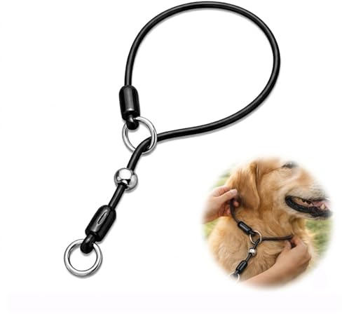Slip Collar for Dogs, Adjustable Coated Steel Cable, Black, 1-Pack | Sliding Control Loop And Lead Ring, Water-, Rust- And Chew-Resistant, For Small And Medium Dogs, Daily Walks And Training