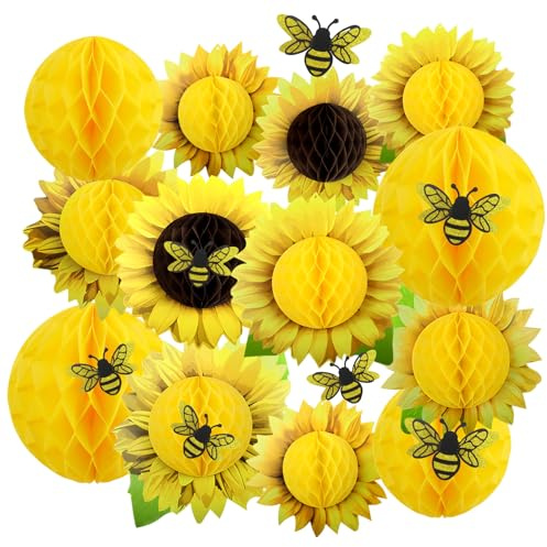 Sonnenblumen Geburtstag Geburtstagsdeko 21 Stück Honeycomb Wabenbälle | Bienen Papier Fächer Bienen Deko für Hochzeit Sommer Geburtstag Kinderparty Muttertag Frühlingsdeko Baby Shower