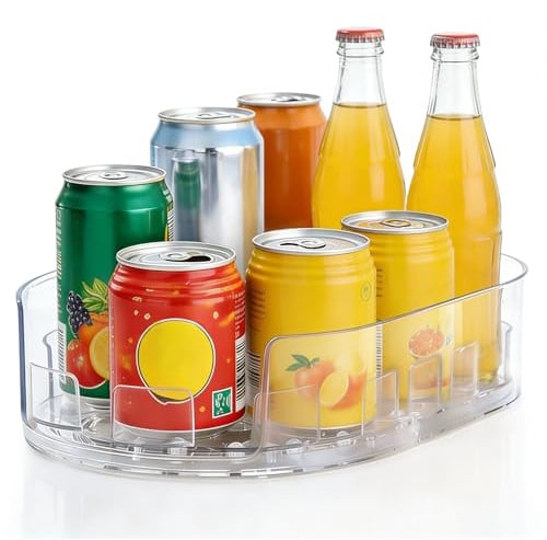 Lazy Susan for Fridge, 360°Rotating Lazy Susan Turntable, Fridge Lazy Susan | Clear PET Lazy Susan Cupboard Organiser, 33 x 7.3 CM Condiments Organiser, Non-Slip Storage Racks, Spice Racks for Cabinet