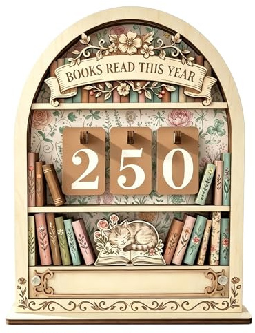 Holz Bücherregal Deko, Bookish Stuff mit Blumenkatze Muster, Decorative Dekobücher Set mit 30 Zahlenschildern und Ständer, Deko Bücherregal Geschenk für Buchliebhaber