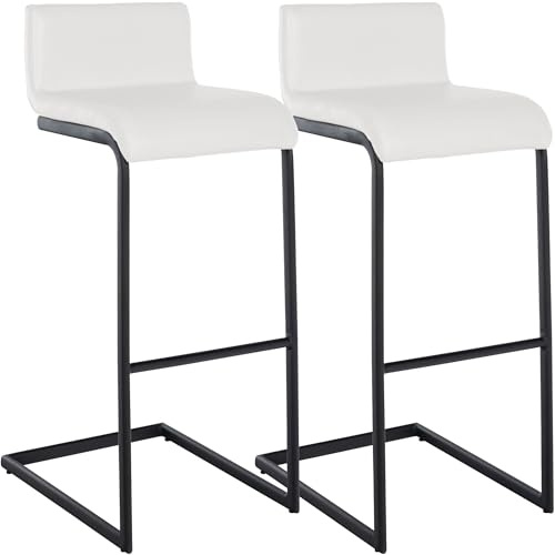 CLP Barhocker 2er Set mit Lehne Newport, Barstühle Küche mit schwarzen Edelstahlgestellen und integrierter Fußstütze | Farbe weiß Material Kunstleder
