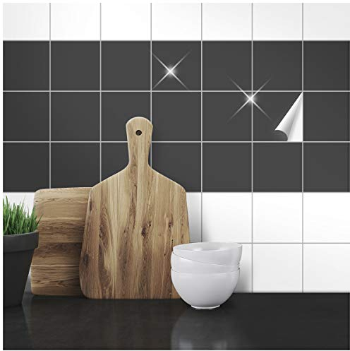 Wandkings Fliesenaufkleber - Wähle eine Farbe & Größe - Anthrazit Glänzend - 10 x 10 cm - 100 Stück für Fliesen in Küche, Bad & mehr