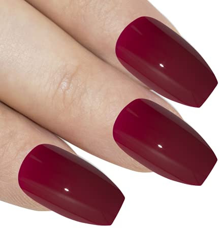 Bling Art Ballerina False Nails Polished Red Coffin 24 Long Acrylic Tips