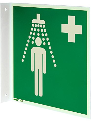 Notdusche Nasenschild, Hart-PVC langnachleuchtend, 200 x 200 mm gemäß BGV A8 E05, Rettungszeichen Schild, 20 x 20 cm