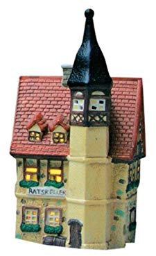 Ratskeller aus Porzellan – Windlicht Lichthaus Miniatur-Modell – B10 x T10 x H21 cm - detailgetreues Dekohaus für Weihnachtsdorf Miniaturwelt Winterdeko Sammlerobjekt Weihnachtsdekoration