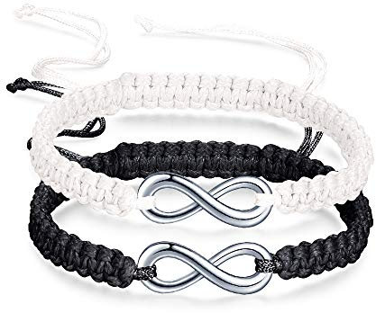 INFINIONLY Damen Mädchen geflochtenes Armband, Edelstahl Unendlichkeit Symbol Armkettchen, Schwarz und weiß, Handgefertigt Armschmuck Verstellbar 17-28CM (Insgesamt Zwei)