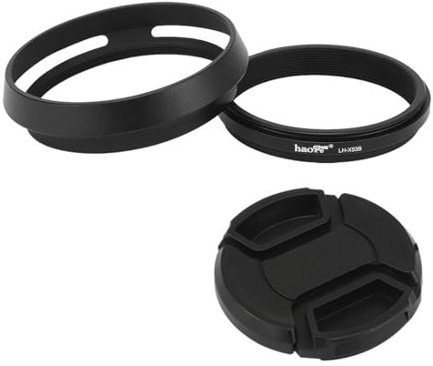 Haoge LH-X53B 3in1 Metall Gegenlichtblende mit 49mm Adapterring mit Objektivdeckel für Fujifilm X100VI Fuji FinePix X70 X100 X100S X100T X100F X100V Kamera Objektiv ersetzt LH-X100 AR-X100 Schwarz