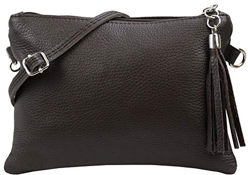 SH Leder Echtleder Umhängetasche Clutch kleine Tasche Abendtasche 22x15cm Anny G248 (Dunkelbraun)