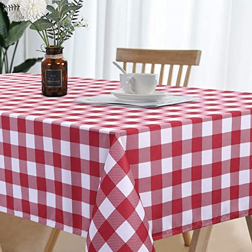 CAROMIO Tischdecke Abwaschbar Rot-Weiß Kariertes Tischdecken Weihnachten Rechteckig Fleckschutz Tischwäsche 132 x 178cm Hochwertige Esstischdecke für Party Vereinsfeier Hochzeit Geburtstagsfeier