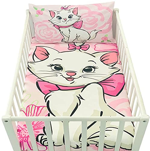 Bettbezug für Babys, 100 x 135 cm und Kissenbezug 40 x 60 cm | Bettwäsche Marie Aristochats für Bett 60 x 120 oder 70 x 140 cm | Disney für alle Tiere