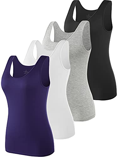 Ymmchy Tank Tops für Damen Unterhemd Stretch Workout Tops 4-er Pack Black/Gray/White/DB XL