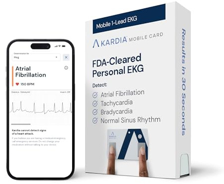 KardiaMobile Card Credit-Card Sized EKG, Medical-Grade & FDA-Cleared Personal Heart Monitor, Carry in Wallet, Bluetooth-Enabled for On-The-Go Check-Ups Anywhere, Compatible with Most Smartphones