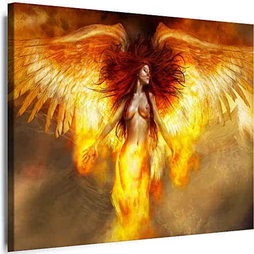 Myartstyle Bilder Erotik Frau Engel Feuer Leinwandbilder XXL - 1 Teilige Wandbilder Akt Sexy Girl Modern Kunstdrucke w-a (70 x 50 cm)