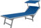 TEMPO STYLE - Lettino Mare Professionale in Alluminio L-Mediterraneo | Pieghevole con Tetto Parasole, Rivestimento in Textilene, Ideale per Spiaggia, Piscina e Giardino (Blu/Alluminio)
