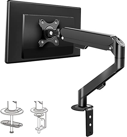 Monitor-Schreibtischhalterung, Ständerarm, 17-30 Zoll, tragbar, verstellbar, VESA-Ständer, Gasfeder, Desktop-Arm 4,4 bis 9 kg, mit Klemme und Ösen, Bildschirm bis zu 76,2 cm, Schwarz M5B HILLPORT