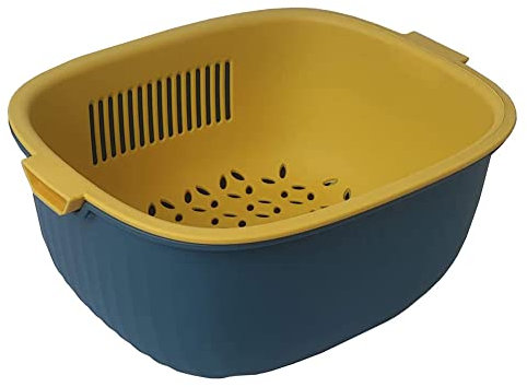 Youka Cestello di Scarico per Scolapasta da Cucina, Set di Ciotole per Scolapasta 2-in-1, Plastica PP Senza BPA Doppio Strato Staccabile per Lavare Verdure e Frutta