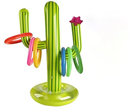 Inflatable Ring Toss Game Set - with 6 Rings, Inflatable Cactus Ring Set, Suitable for Hawaii Luau Party, Children's Water Toss Ring Game, Party Toss Game, Green