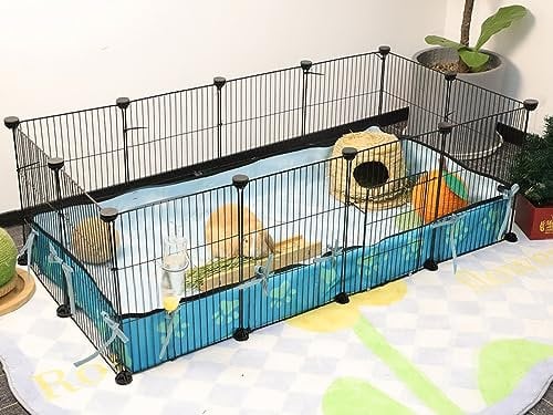 Jaulas para cobayas, 8 pies Cuadrados, expandibles, hábitats para 2 Casas de Animales pequeños, corralito para Mascotas, Rejillas de Metal, Valla de Conejo, Jaula de Erizo con Forro de PVC, 48 x 24 x