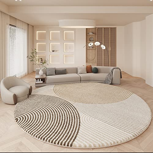Tospass Teppich Rund 100 cm Hochflor Beige Weiß Braun Wohnzimmer Kurzflor Flauschig Waschbar Modern Boho Teppich für Schlafzimmer Deko Kinderzimmer Küche Outdoor Carpet