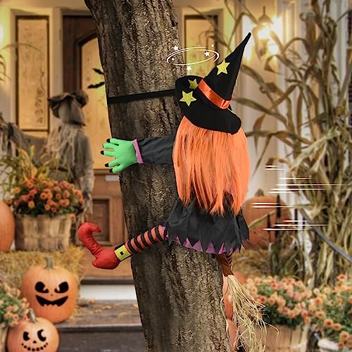 Timiyou Halloween Deko Garten Abstürzende Hexe in Baum,Halloween Hexen Dekoration 37 Zoll Crashing Witch Decor für Outdoor Baumstämme oder Säulen Türen
