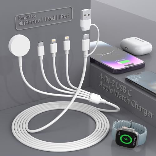 Apple 4-in-1 USB-C Fast Charger Cable for iPhone/AirPods & Apple Watch Series 3-8/SE/Ultra (6FT/1.8M)