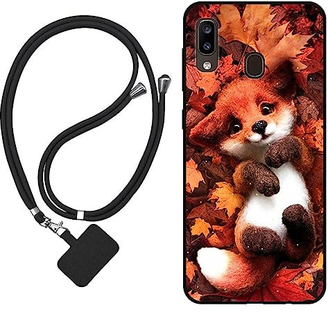 Sunrive Hülle Kompatibel mit Samsung Galaxy A20e Case,matt Handyhülle Schutzhülle Etui Karikatur Muster TPU Backcover (Ahornblattfuchs) +1x Universale Handykette