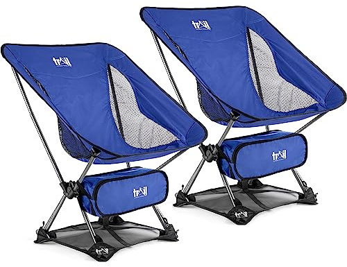 Trail Hawk Ultralight Camping Chairs, Blue, 2 Pack | Set of 2 Chairs, Compact Folding Design, Durable 600D Polyester, Carry Bags & Ground Mats Included, 1.65kg Weight