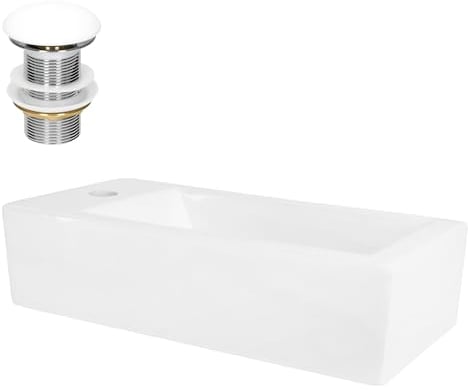 ML-Design Lavabo en Céramique Blanc, 51x25x13 cm, avec Bonde de Vidage, Trou pour Robinet à Droite, Rectangulaire, Montage Mural ou Sur Plan, Vasque à Poser, Lave Mains Évier Supendu Salle de Bain