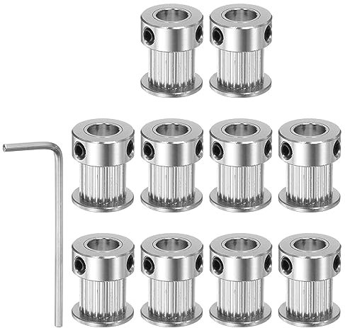 sourcing map 10Stk 2GT Umlenkrolle 20 Zähne 8mm Bohrung 16mm Durchm. Aluminum Zahnriemen mit 2mm Sechskant Schlüssel für 10mm Breite Gürtel 3D Drucker CNC Maschine Zubehör Silberton