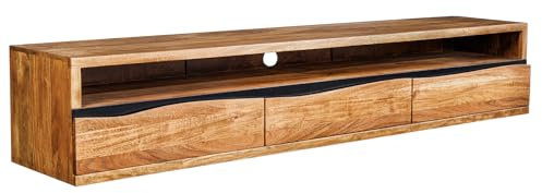 riess-ambiente.de Hängendes TV-Lowboard Mammut 160cm braun Akazie Honey Finish Massivholz Baumkante, Fernsehschrank mit Schubladen inkl. Wandhalterung