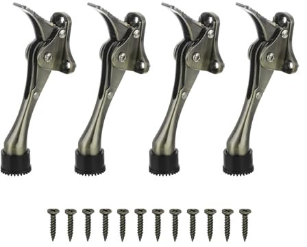 sourcing map Kickdown Door Stop, 4 Pack One Touch Kickdown Door Stopper Holder with Non-Slip Rubber Tip and Screws, 4-Inch Metal Door Kickstand for Bottom of Door, Bronze