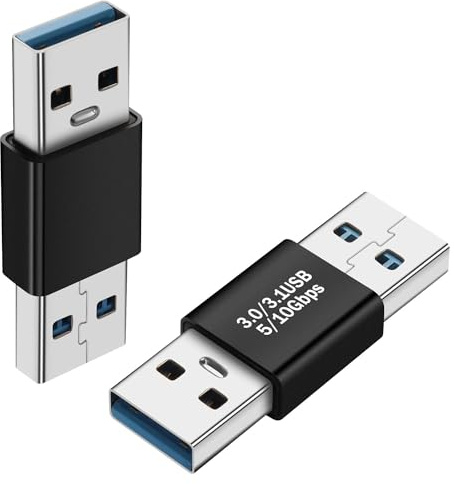 QIANRENON Lot de 2 adaptateurs USB 3.0 mâle vers mâle - Angle de 180 ° - 5 Gbps - USB 3.0 - USB 3.1 Gen1 - Chargement de données - Connecteur inversé 5 V/3 A - Coque en aluminium - Pour extension USB