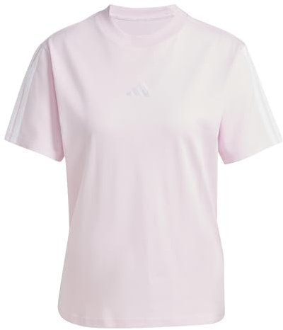 adidas Women's Essentials 3-Stripes Sleeve Cotton T-Shirt, Clear Pink/White, L