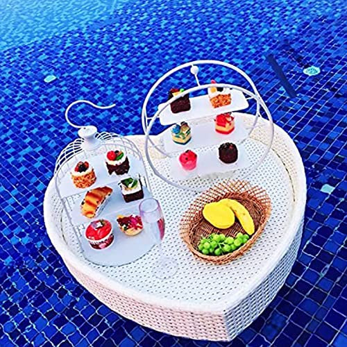 Schwimmendes Tablett für den Pool, herzförmiger schwimmender Frühstückstisch, Servierbuffet-Tablett, Getränkehalter, luxuriöser schwimmender Serviertablett-Tisch für Schwimmbad-Strandparty, weiß