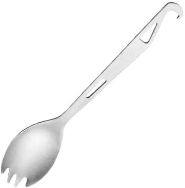 Cuillère de camping en titane - Design 2 en 1 - Argent titane - Ustensiles de sac à dos - Cuillère à soupe légère - Vaisselle de pique-nique réutilisable - Couverts à dos pour camping sac à dos