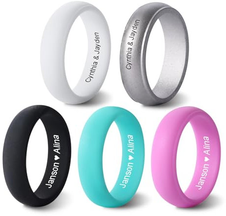 MeMeDIY Personalisierter Silikonring für Männer/Frauen Eingravierter Name/Symbol/Datum/Text Silikon-Paarringe Benutzerdefinierte Gummi-Eheringringe 5,7 mm/8 mm Breite -D