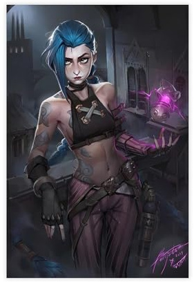 Jinx Charakter League of Legends Spiel-Wandkunst-Deco-Poster, Leinwand-Poster, Wandkunst, Dekordruck, Bild Gemälde für Wohnzimmer, Schlafzimmer, Dekoration, ungerahmt, 30 x 45 cm