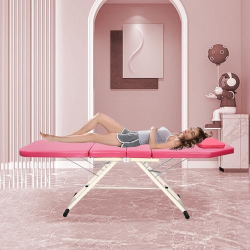 Table de massage pliable portable pour salon, spa, thérapie, cosmétique, table de massage, table de beauté, lit cosmétique, lit cosmétique, pour salons de massage, maison, etc. (rose)